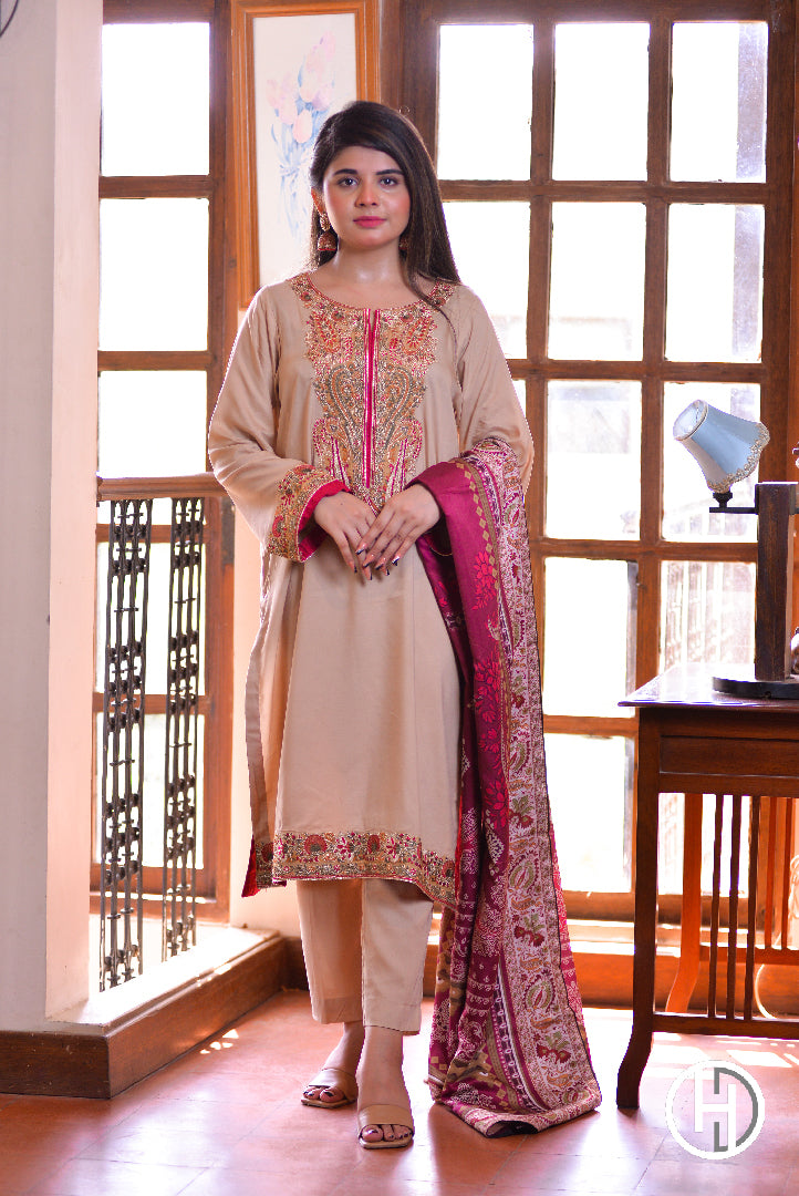 EMBROIDERED SUIT 3PCS STITCHED (KHES-01)