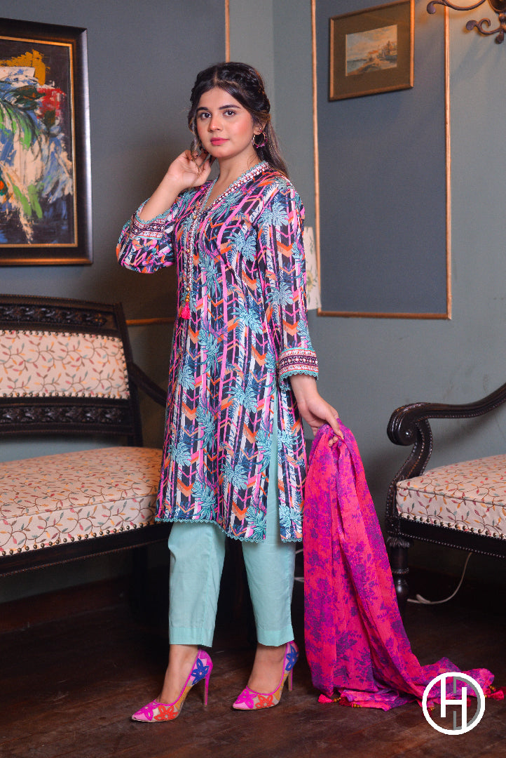 PRINTED LAWN 3PCS STITCHED (KHCL-08)