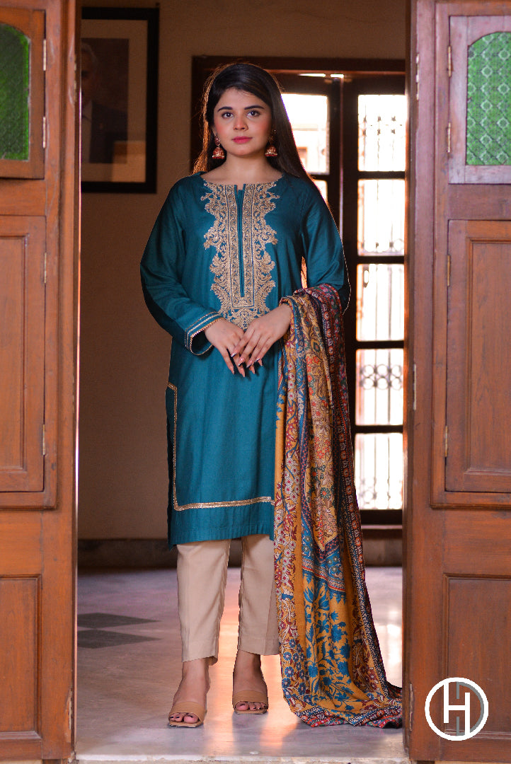 EMBROIDERED SUIT 3PCS STITCHED (KHES-03)