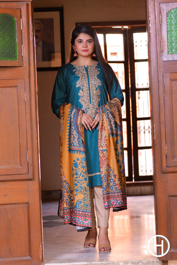 EMBROIDERED SUIT 3PCS STITCHED (KHES-03)